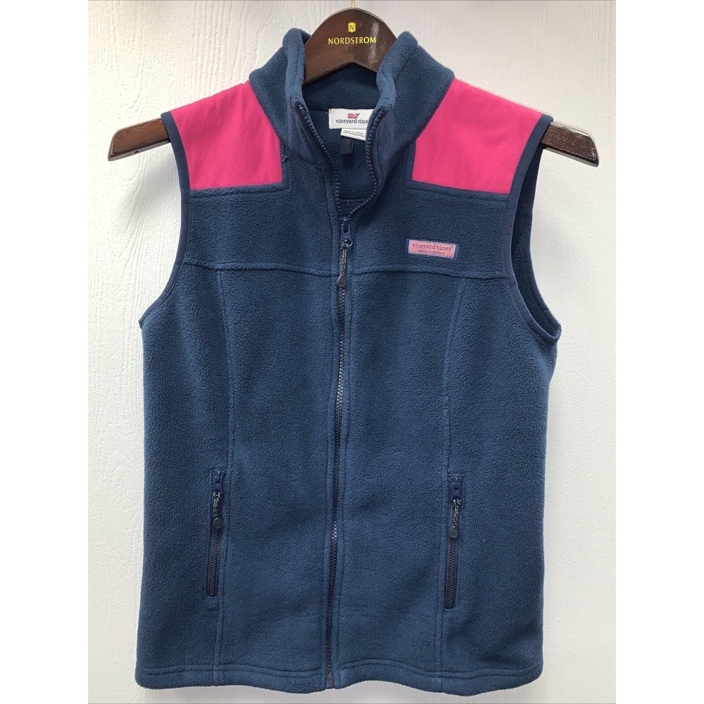 Vineyard‎ Vines Womens Vest Fleece Full Zip Navy Blue Pink  Sleeveless Size XS